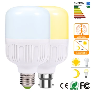 E27 B22 LED 레이더 센서 전구 9W 12W 15W PIR 모션 사운드 센서 조명, 실내 가정 장식 촛불 전구 Lampada LED 램프 D30 