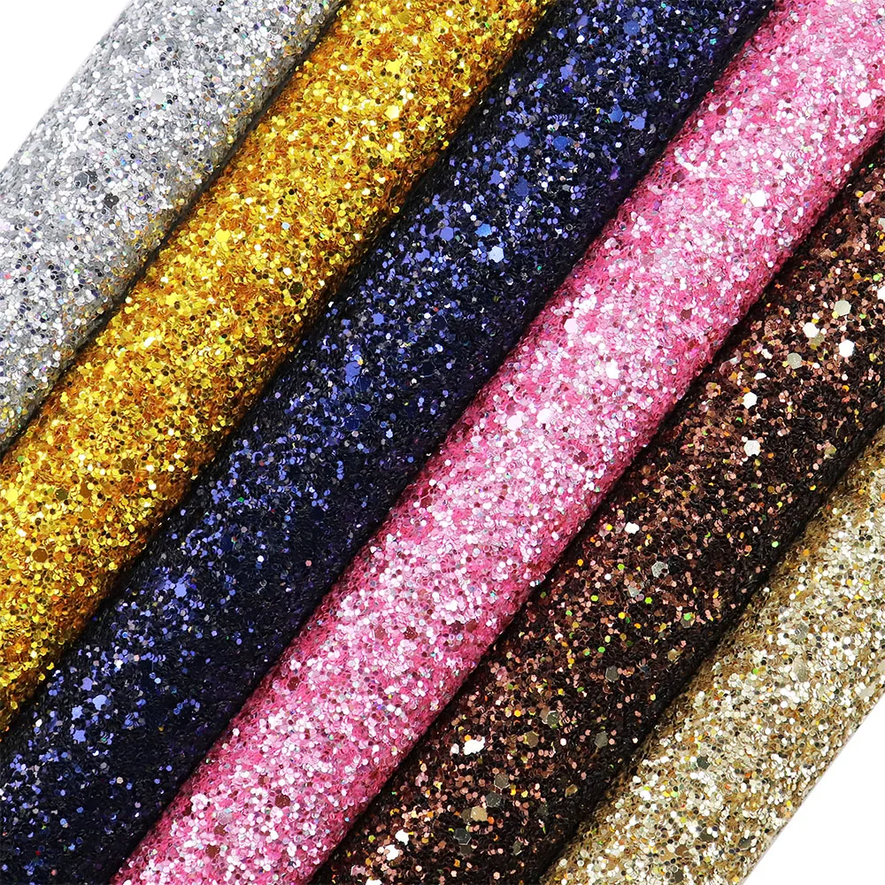30x134cm Roll Silver Gold Chunky Glitter Fabric Faux Synthetic Leather For Bows Earring Decorative DIY AY126