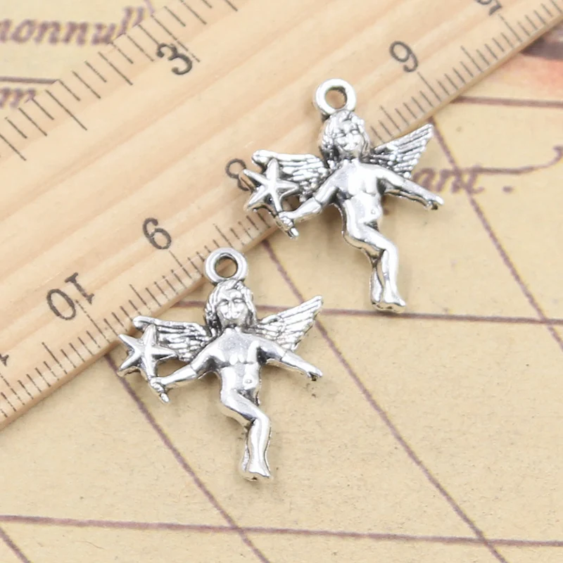 10 sztuk Charms anioł z gwiazda magiczna różdżka 24x20mm tybetański srebrny kolor wisiorki antyczna biżuteria Making DIY Handmade Craft
