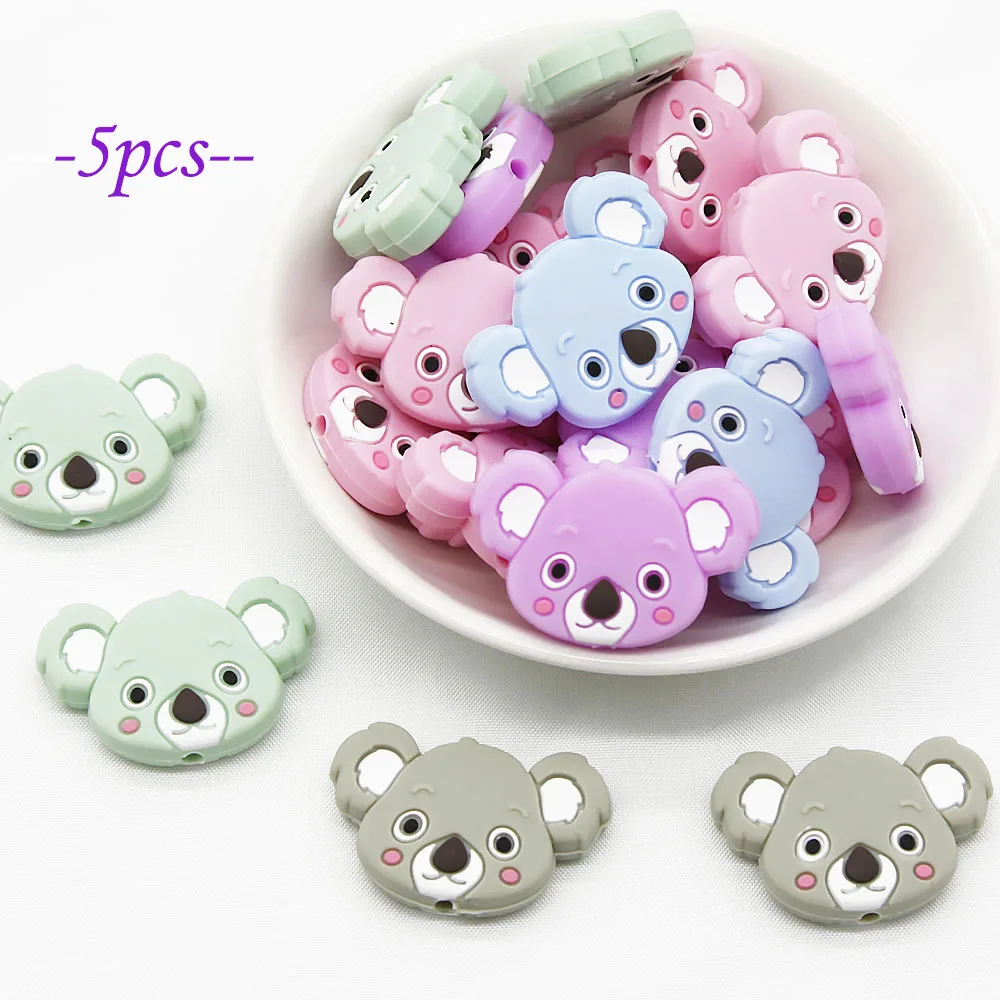 Nette-Idee 5 stücke Silikon Koala Kopf beißringe baby Zahnen perlen Perle DIY kinder Schnuller Kette spielzeug Zubehör Baby produkt