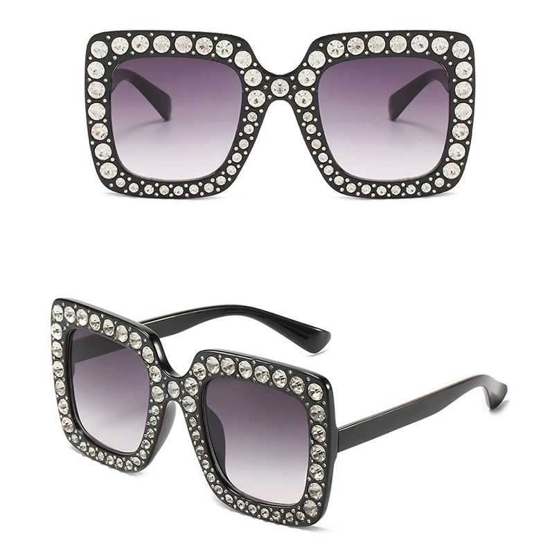 2020 Vintage Oversized Square Colorful Diamond Sunglasses Women Big Frame Luxury Brand Crystal Sun Glasses Rhinestone Eyewear