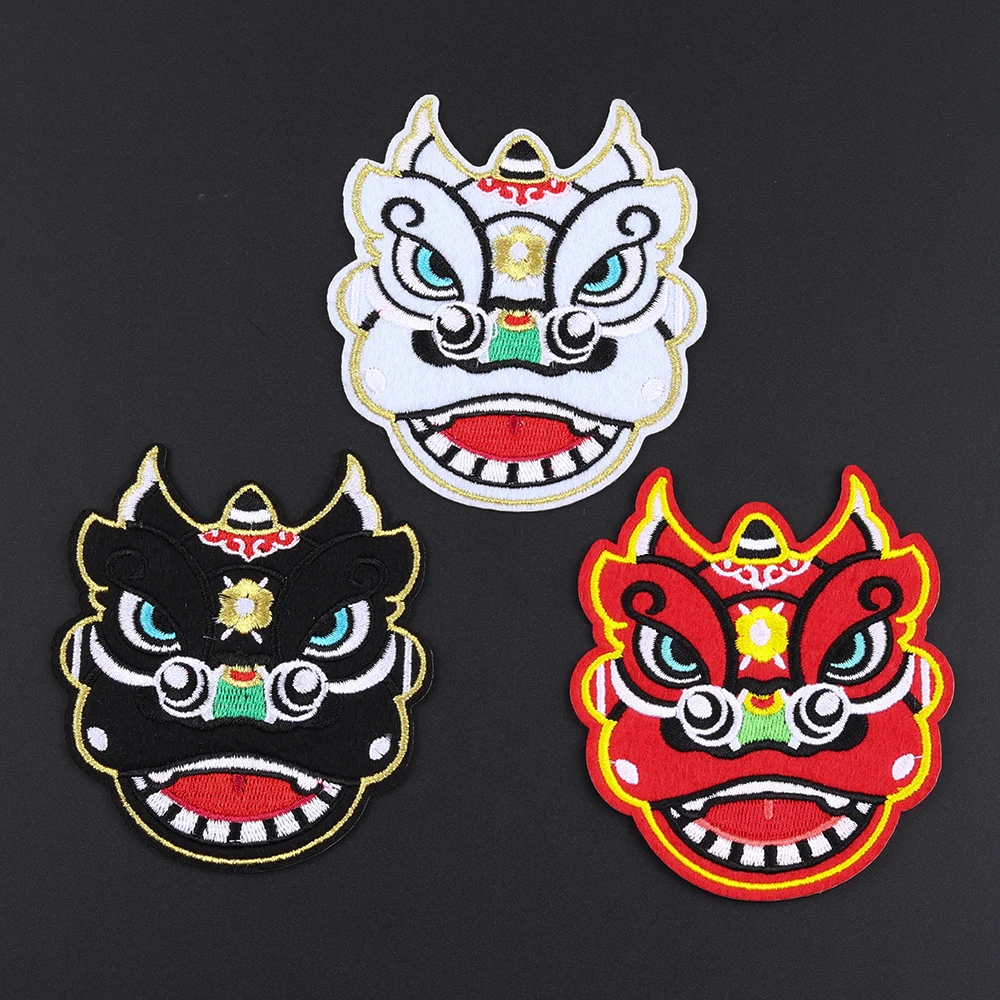 Embroidered tiger head Clothes patches child bags coats jeans Hole  decoration patch Chinese style Lion Dance decal