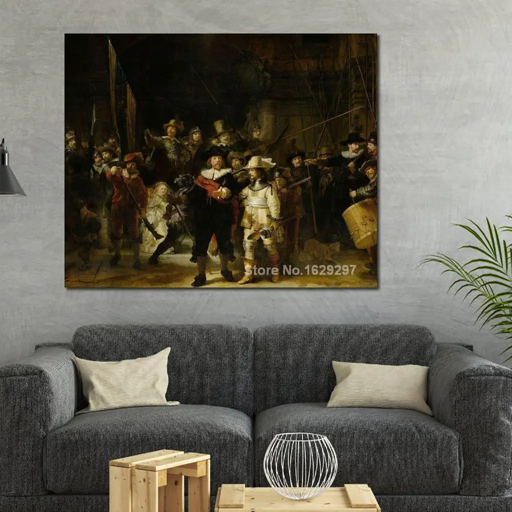 Large Wall Art Rembrandt Van Rijn Paintings The Night Watch Canvas Reproduction High Quality Hand Painted Oil Artwork Portrait