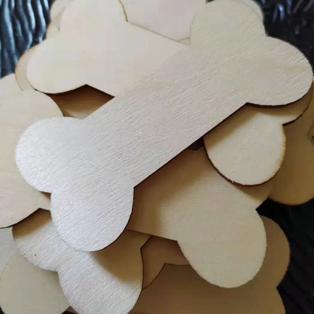 Blank Creative Bone Shape Custom Laser Engraving Wooden Chips, Puppy Nameplate, Engraving Crafts, Pet Birthday Decor Wood, 10Pcs