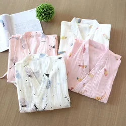 Fdfklak Women Sleepwear Nightwear Robe Pink/White Print Spring Autumn Casual Cotton Bathrobe Belt Elegant Bathroom Spa Robe