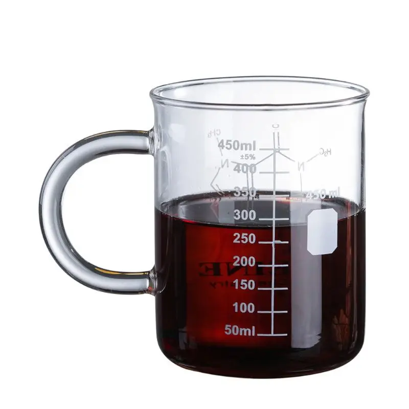 2025 New Caffeine Beaker Mug Graduated Beaker Mug with Handle  Borosilicate Glass Cup