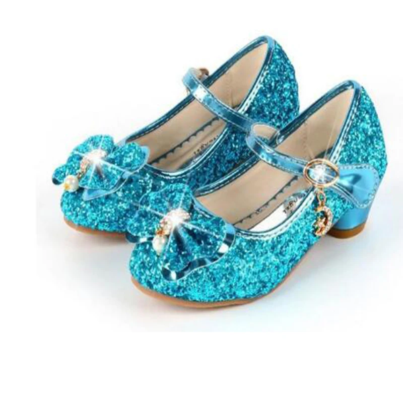 Zapatos de princesa para niñas, zapatillas con flores y brillantina para niñas pequeñas, incluye tacón alto y moño estilo mariposa, en azul, rosa y