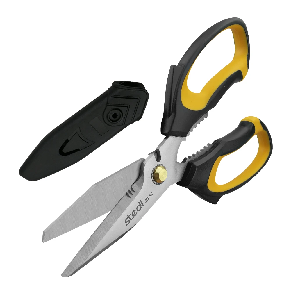 stedi 8-inch Scissors Heavy-Duty, Multi-Purpose, Stainless Steel Blade, with Small Serrations and Protective Cover, Comfortable