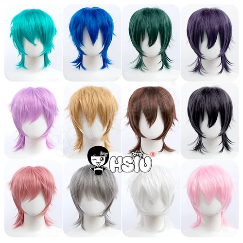 Peluca de estilo esponjoso para Cosplay, pelo corto de fibra sintética, 22 colores, negro, blanco, morado, azul y rojo, para fiesta