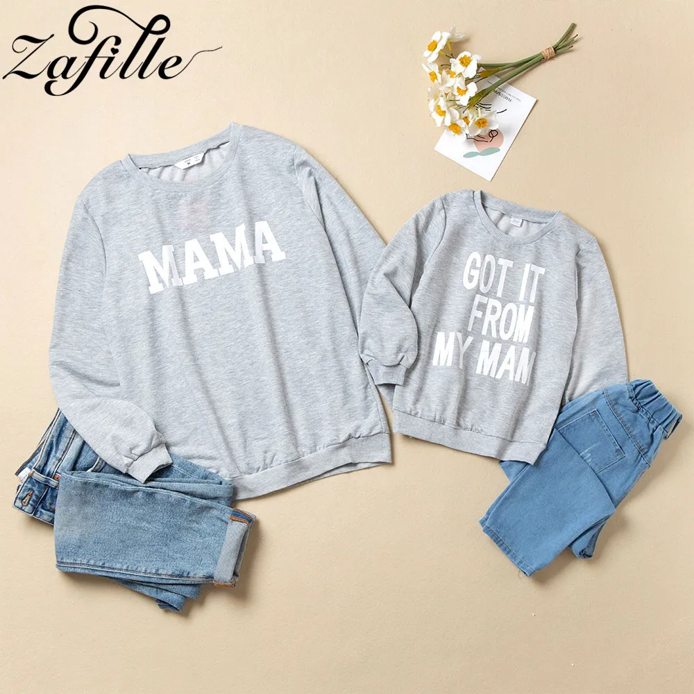 ZAFILLE Family Matching Outfits Casual Mommy and me Clothes Letter Mama Mini Family Looks Sweatshirt Mother and Daughter Clothes