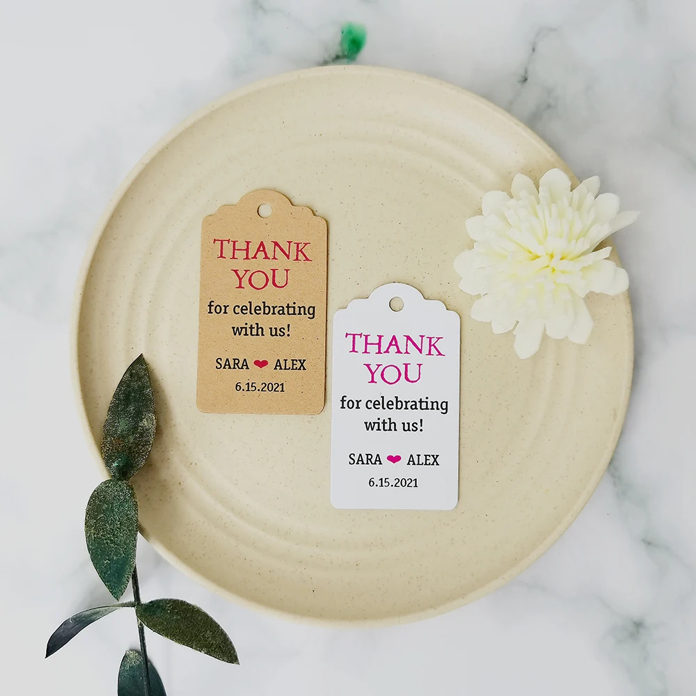 

JD9-100 Pcs 35x62mm White Label Products Personalized Name Tag Thank You Cards Handmade Box Gift Key Candy Wedding Flowers