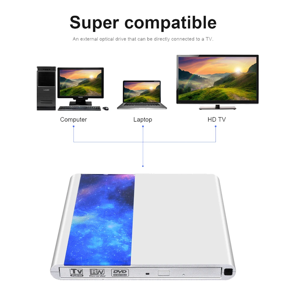 Deepfox-unidad de DVD externa, compatible con conexión de TV con USB 3,0 y Control remoto de interfaz tipo C