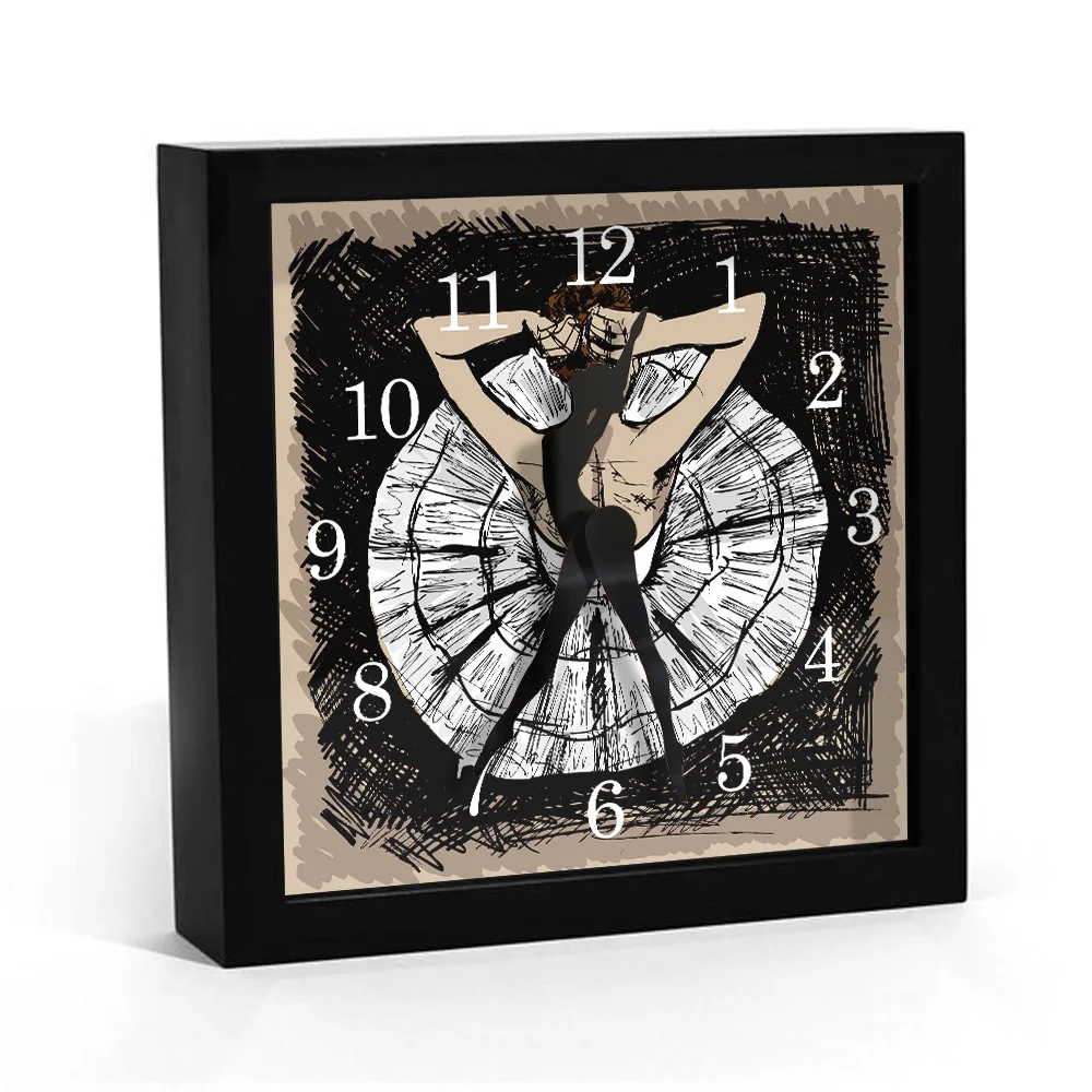 Square Frame Princess Pink Ballerina Dance Wall Clock Ballet Dancer Hexagon Table Desk Clock Silent Non Ticking Girl Room Decor