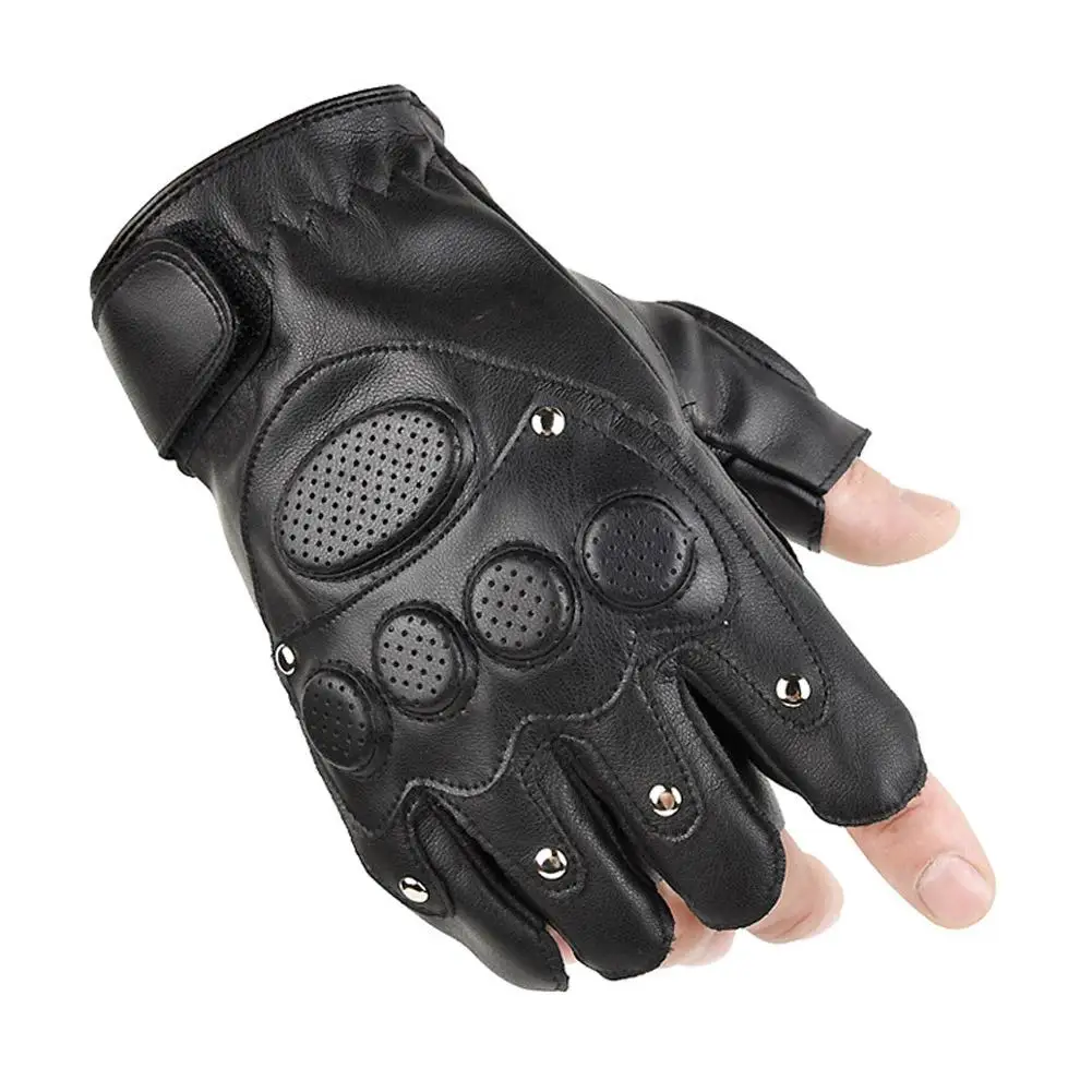 1 Paar Motorhandschoenen Pu Ademend Half Vinger Pu Leer Motorfiets Handschoenen Voor Riding Fietsen Vissen Tactical Sport