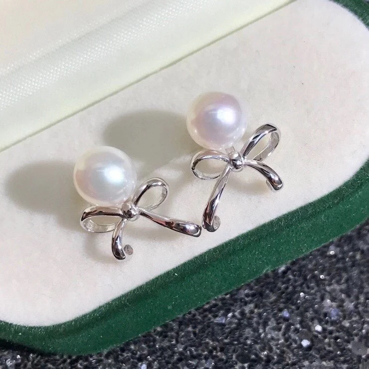 

Bow Knot 925 Sterling Silver Earrings Findings Settings Base Mountings Parts for Pearls Agate Crystal Stones Jade 5pairs/lot