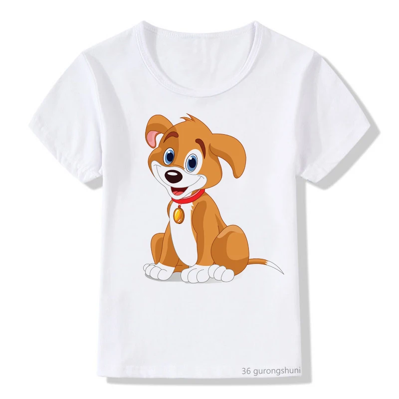 Kawaii Children T-shirt Funny Dog and Cat Animals Cartoon Print Graphic T Shirt Boys Girls Harajuku Kids Casual Tops Wholesale