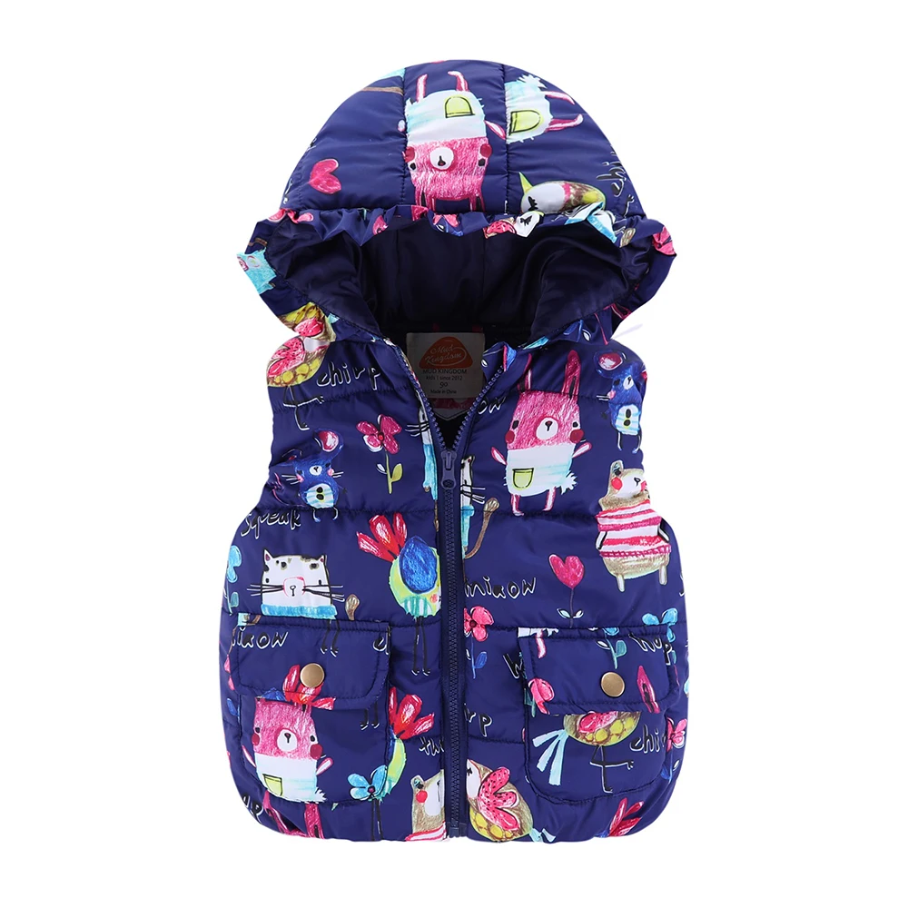 Mudkingdom Girls Hooded Vest Sleeveless Hooded Wool Vest Jacket Cartoon Print Coat Kids Warm Cashmere Vest Outwear Clothes