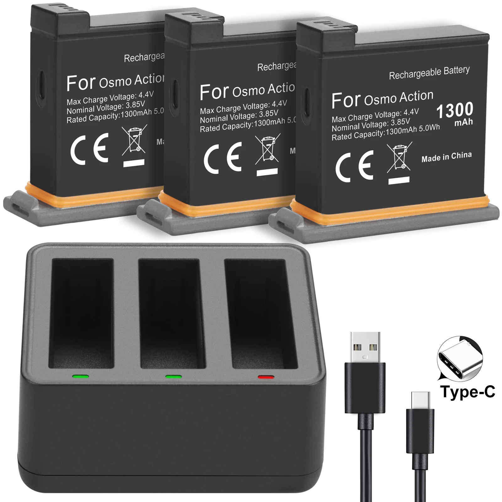 OSMO action battery + 3 port smart fast charger for DJI OSMO sports camera