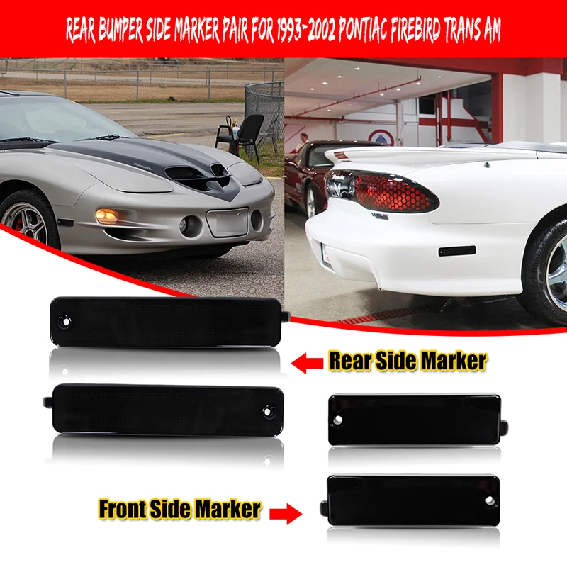 Smoked Lens Car Front / Rear Side Marker Light Housing Shells For 1998-2002 Pontiac Firebird Fender Flare Light, No Bulb/Socket