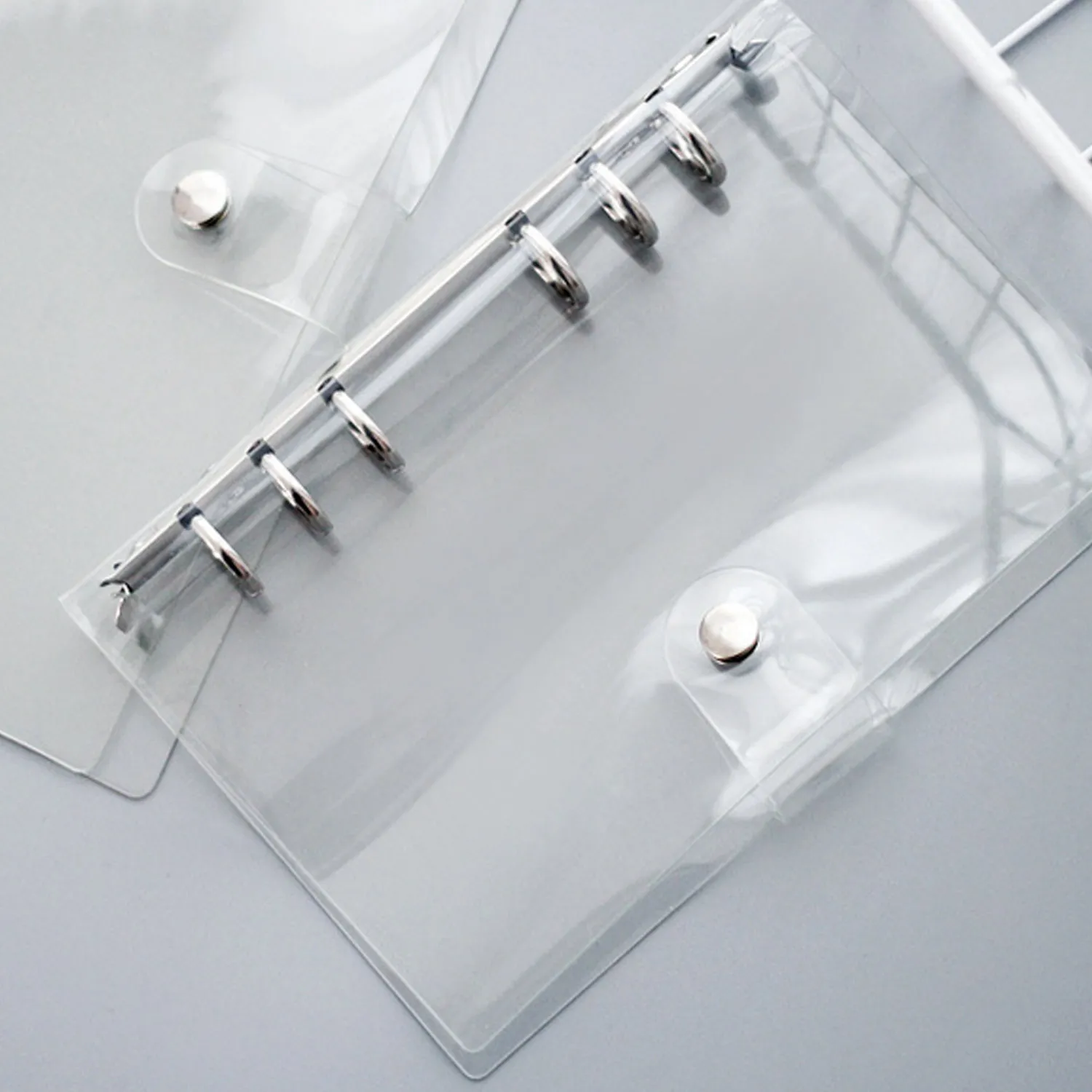 Transparent Ring Binder 6 Round Ring PVC Binder Loose Leaf Notebook Cover Folder Protector with Snap Button A5 A6 A7 Size