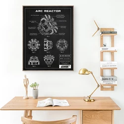Arc Reactor Blueprint Art Canvas Painting Vintage Patent Sci-fi Movies Posters Fan Gifts Man Cave Wall Prints Boys Room Decor