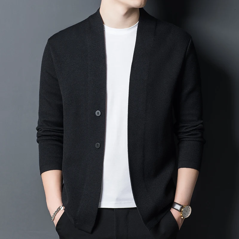 2021 High Quality Spring and Autumn Men's Knitted Cardigan Coat Casual Cardigan Black Sweater