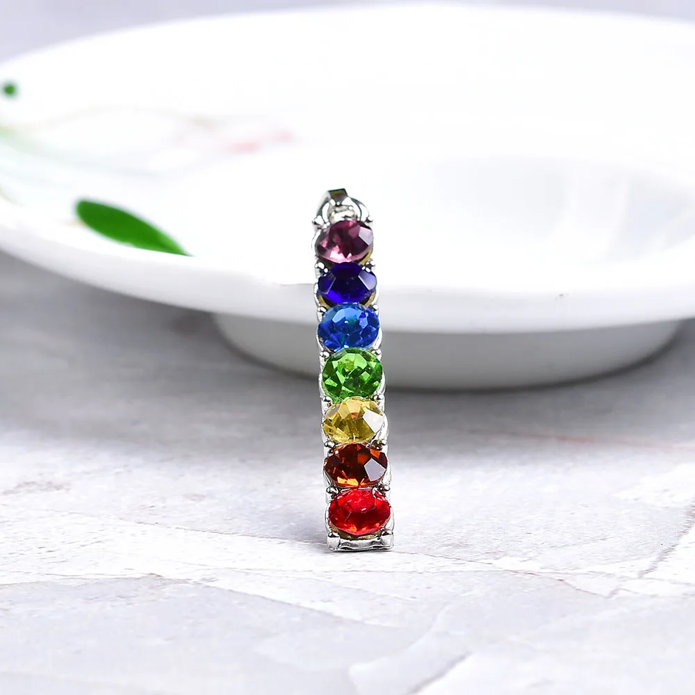 Fashion Simple Zircon Pendant Colourful Ornaments Necklace For Men Women Jewelry Seven Chakras Zircon Ladies Pendant DIY gift