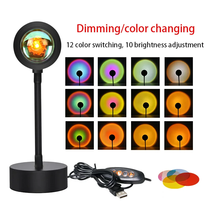 Sunset Projection Lamp LED Night Light USB Rainbow Light LED Sunset Lamp RGB Bulb Dimmable Atmosphere Lighting Desk Decoration