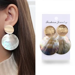 New Fashion Round Shell Clip Earrings Without Piercing Metal Geometric Earrings for Women Gilrs Ladies Statement Jewelry