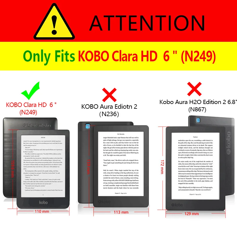 Slim Case for Kobo Clara HD 6 Inch Ebook N249 Smart Protective Shell Auto Sleep / Wake Cover PU Leather Ereader Skin