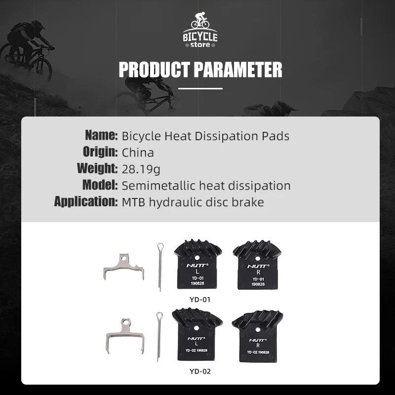 NUTT MTB Bicycle Disc Brake Pad 1/2/4 Pairs Cooling Hydraulic Caliper Heat Dissipation Semi Metal Resin Black Bike Accessories