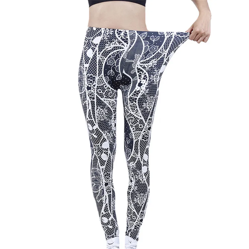 

YRRETY Women Yoga Pants Flowers Print Stretch Fitness Running New Arrival Leggings Workout Sport High Waist Push Up Trousers