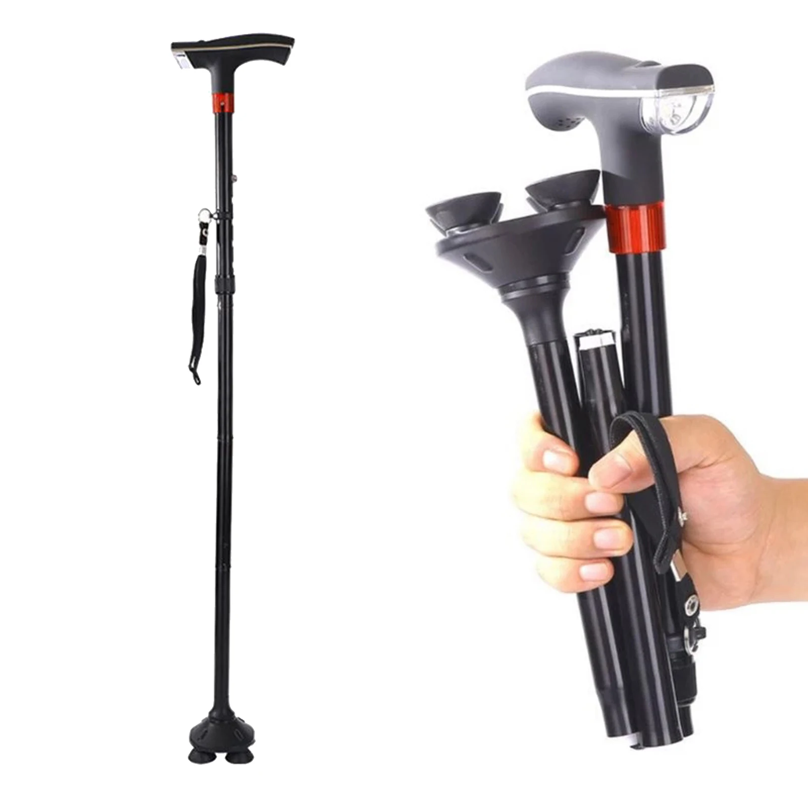 Adjustable Metal Walking Stick Travel Cane Folding Pole Compact Hike Portable Walking Canes for Senior Women Men Hand Grip