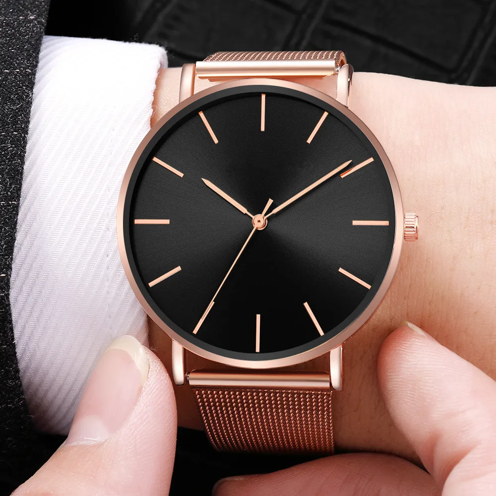 Reloj de pulsera de acero de oro rosa a la moda para Mujer, Reloj de cuarzo para Mujer, relojes de lujo para Mujer y Hombre