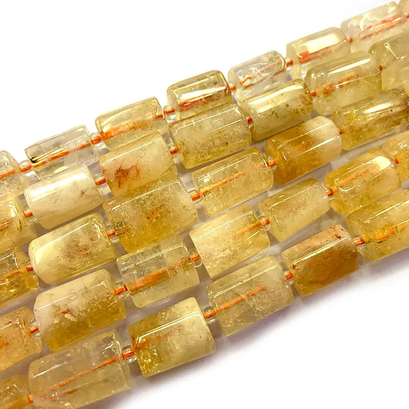 

Natural Yellow Citrines Beads 15‘’ Column Barrel Spacer DIY Loose Quartz Beads For Jewelry Making Women Beads Accessories Gift