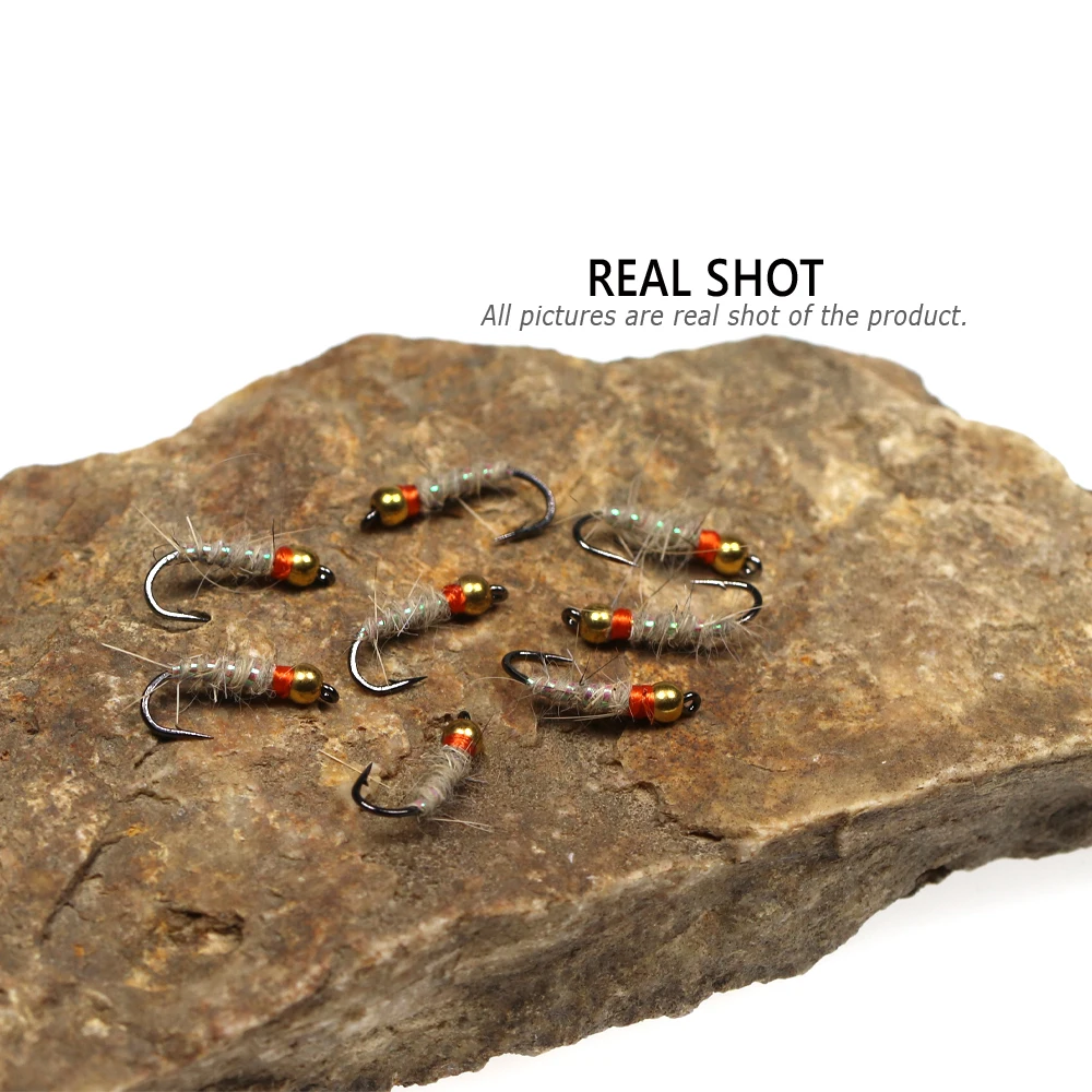 Bimoo 6PCS Brass Beadhead Walt’s Worm Nymph Fly Mayfly Larva Caddis Pupa Imitate Perch Trout Steelhead Fishing Flies Lures Bait