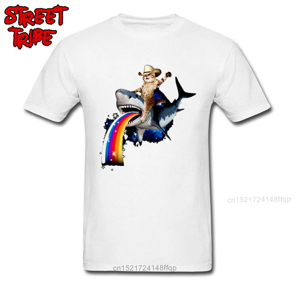 Cartoon T-shirt 3D Men Custom Tshirt Shark Print Cool Clothes Cowboy Cat Lovely Tops & Tees Summer White Cotton Clothes Rainbow