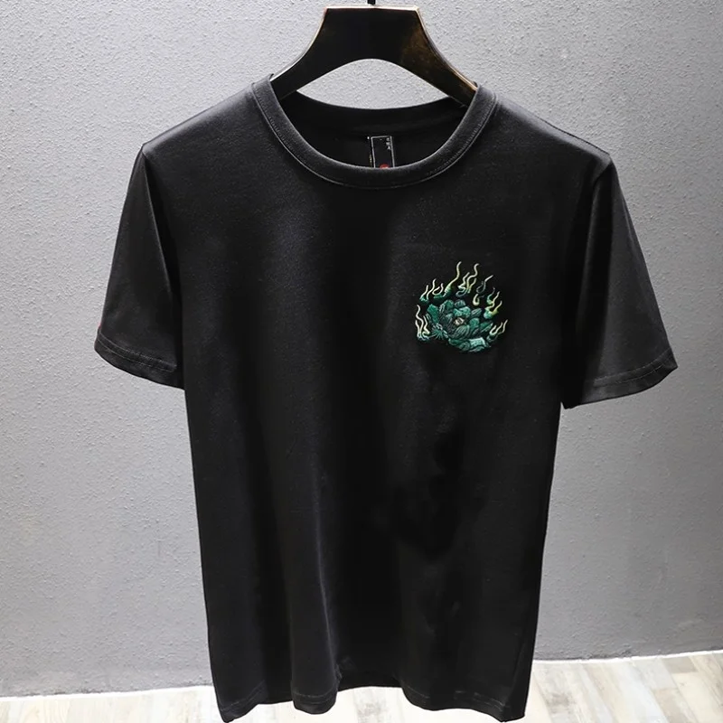 Men Vintage Embroidery T-Shirt Cotton O Neck Short Sleeve Loose Fit Summer Tees Tops Streetwear Chinese Style Unisex T-Shirts