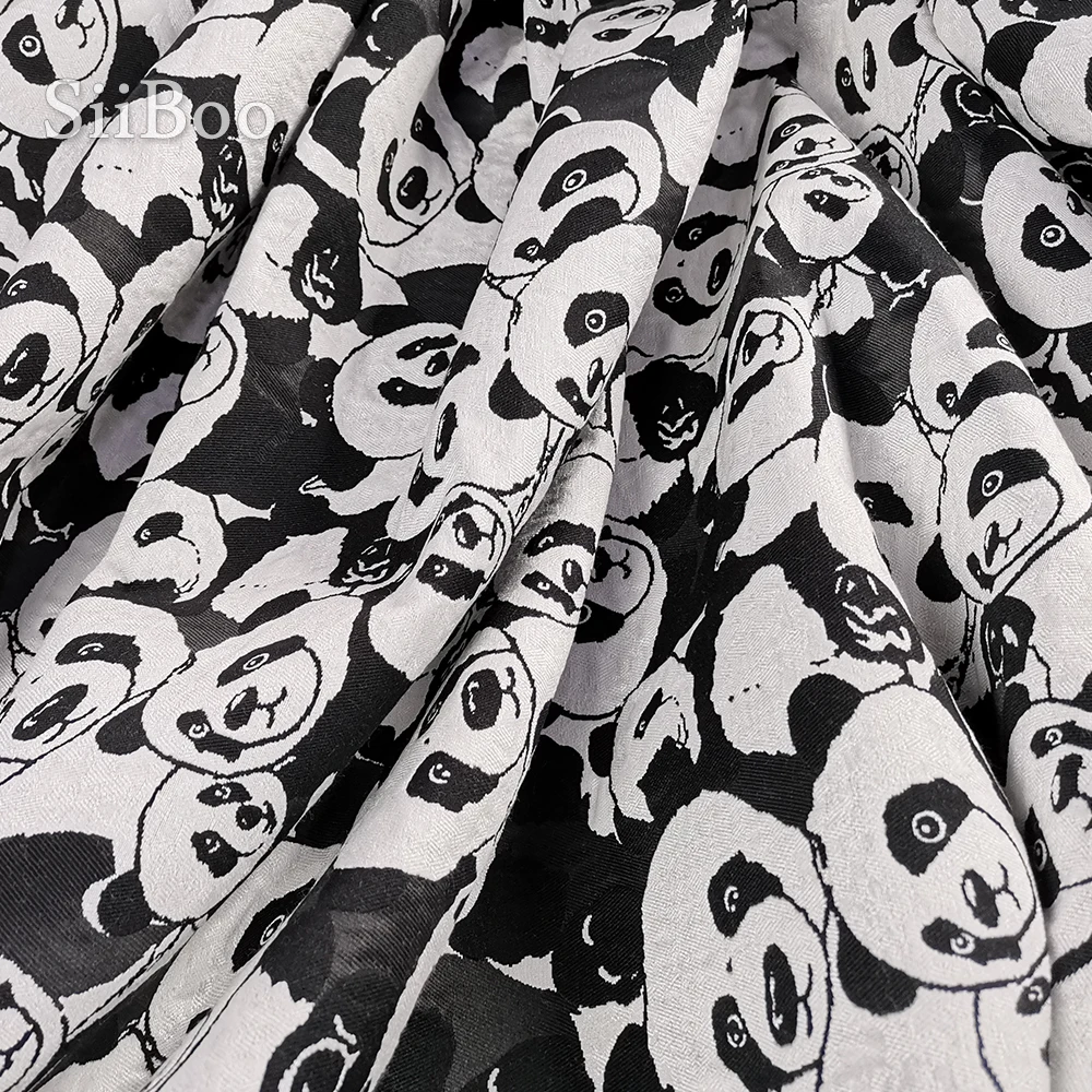 siiboo heavy weight balck and white panda brocade fabric for winter coat jacket Tela jacquard animal panda sp6221