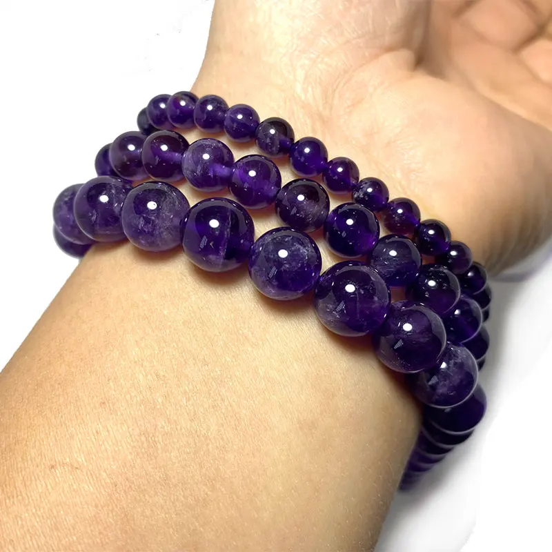 Top AAA+ 100% Natural Purple Amethyst Crystal Round Stone Beads For Jewelry Making DIY Bracelet Necklace 4/6/8/10/ 12MM 15\'\'