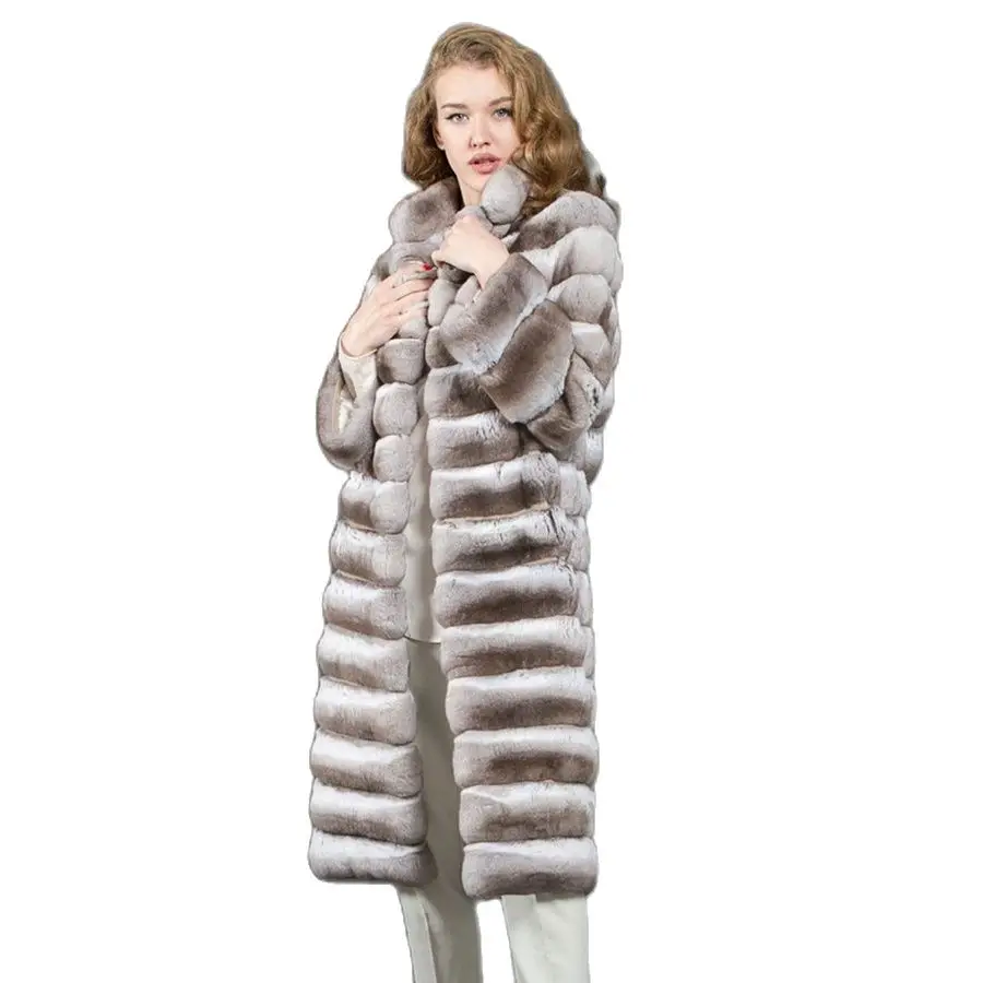 Chaqueta de piel de conejo cálida para invierno, abrigo de piel de conejo Rex auténtica para mujer, abrigo largo, abrigo recién llegado