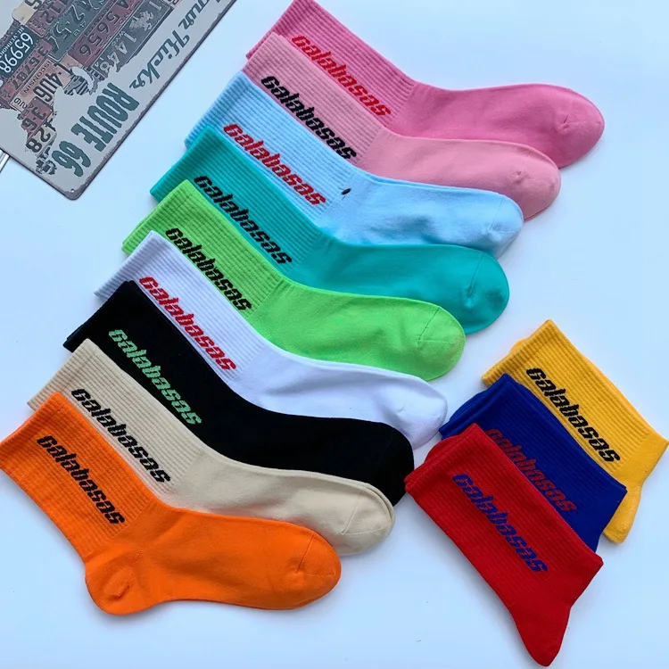 Fashion Men Cotton Socks Women Streetwear Kanye West Ins Crew Socks Hip Hop Letter Calabasas Socks Long Skateboard Sock