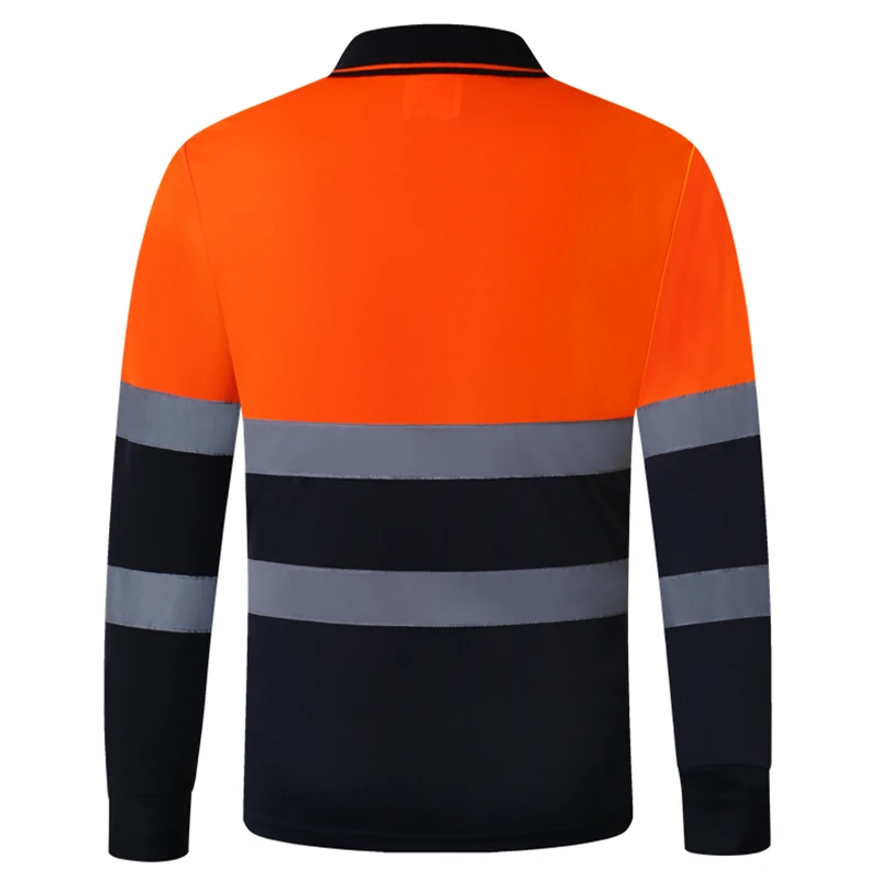 Reflective Safety Long Sleeve ANSI Class 1 Polo Shirt Hi Vis Workwear Two Tone Shirt Men Outdoor Work Clothes