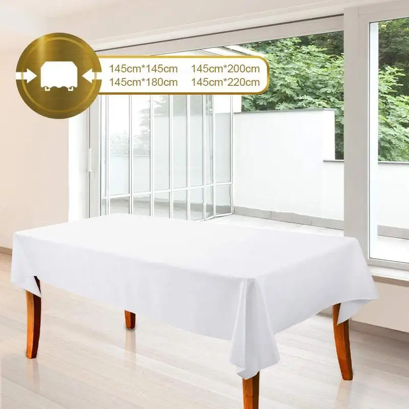 1Pc White Tablecloth Hotel Banquet Wedding Party Pure Color Rectangle Glossy Tablecloth Dining Room Coffee Table Tablecloth