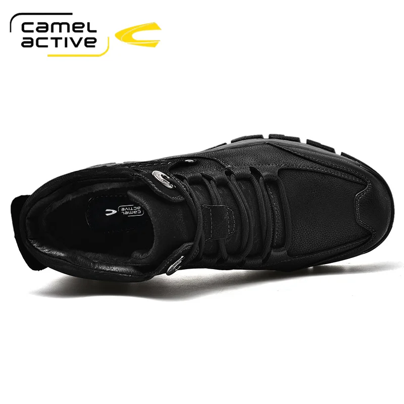 Camel Active Winter GENUINE LEATHER Boots Men Fashion Shoes Man Comfy Lace-up Snow Boots Warm Boot shaft fur Men Boots