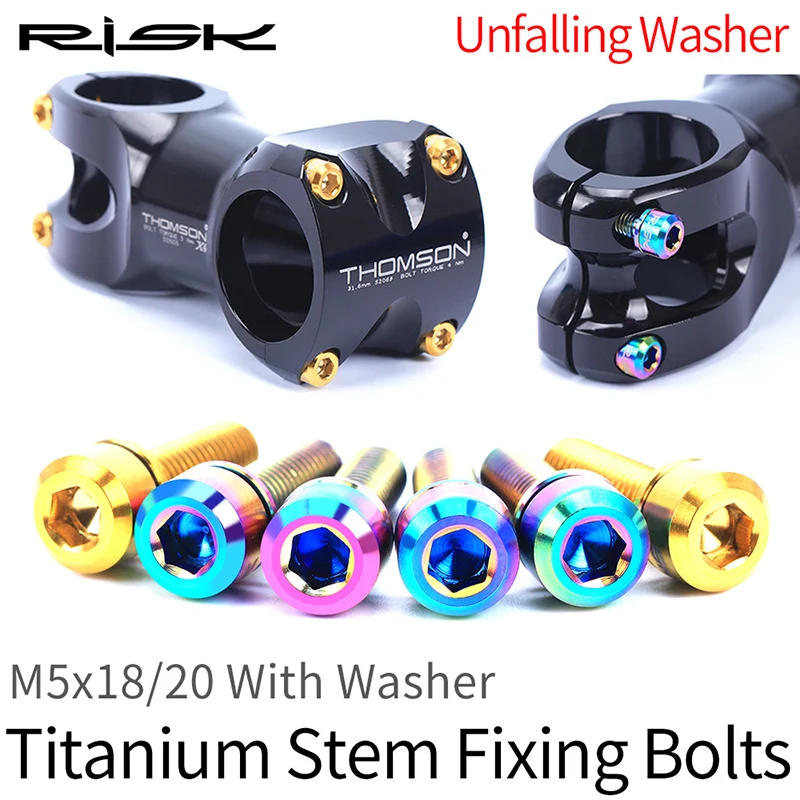 RISK Cycling Bolts with Gasket Gold Blac 6pcs M5*18 M5*20 Stem Fixing Bolts With Washer Titanium Alloy Fixed Screw for Bike Stem