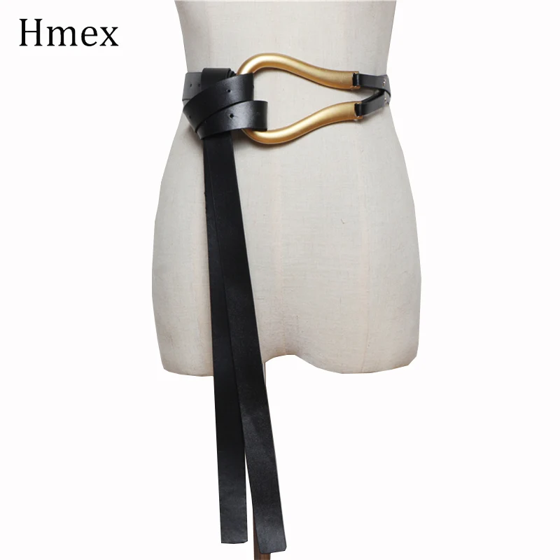 Ceinture large en cuir noir pour femme, marque de luxe, designer, mode, structure dorée, environnement pour jean, robe