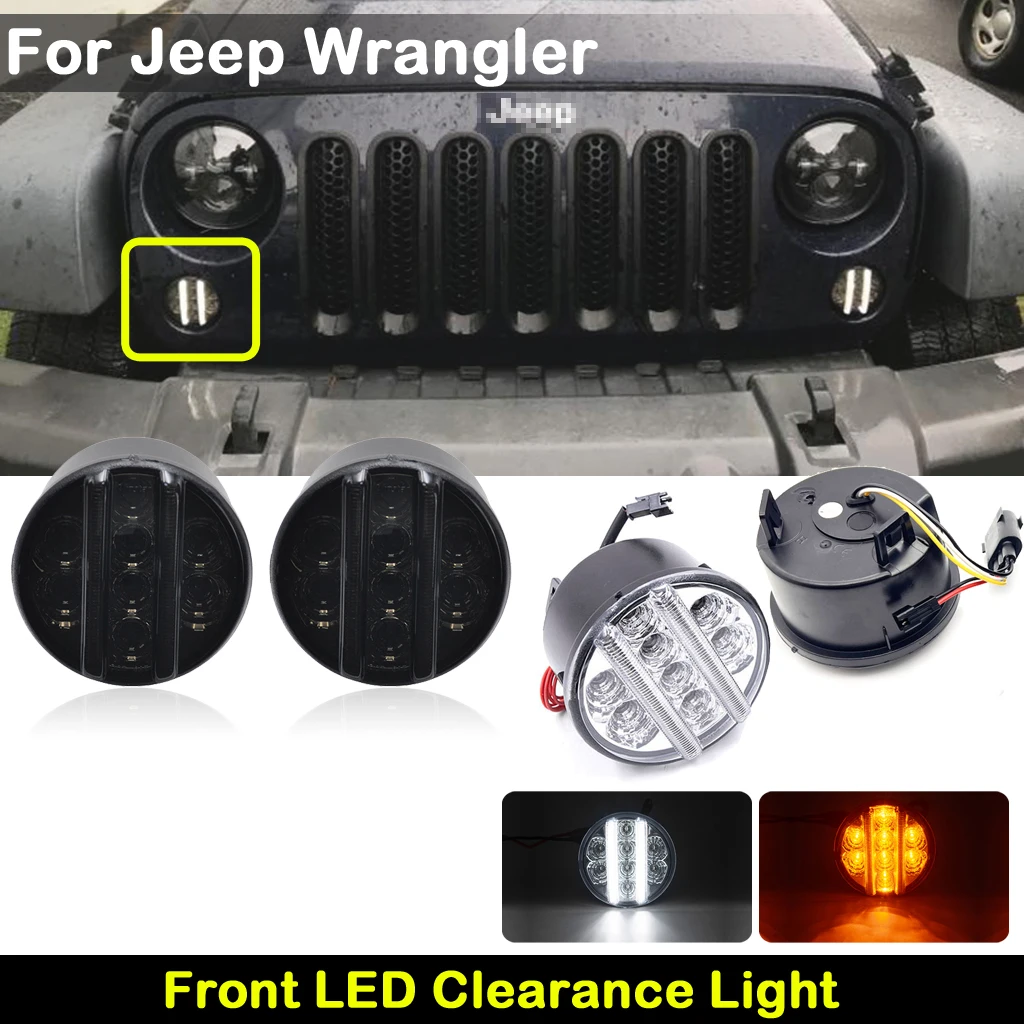 For Jeep Wrangler JK 2007-2017 Clear or Smoked Lens Car front LED amber turn signal light white Position lights Running lamp