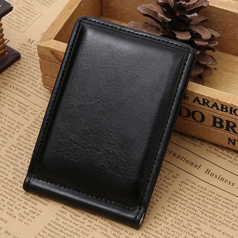 Hot Sale Men\'s Leather Money Clip Wallet With Coin Pocket Zipper Bag For Man Portable Magnet Hasp Purse Credit Card Cash Holder
