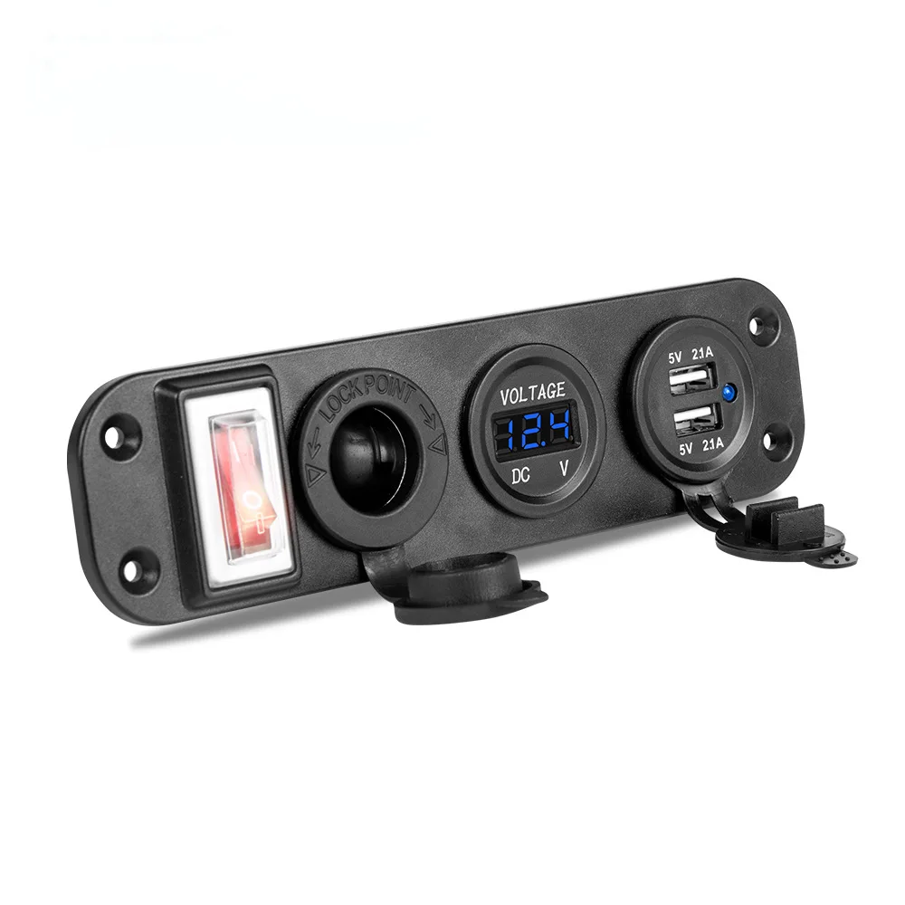 DIY Pre Wired Switch Dual Car USB Socket Cigarette Lighter 4.2A 4in1 Panel Mount Socket Car Voltmeter